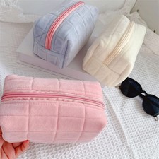 Cute Plush Makeup Bag for Women Portable Travel Small Cosmetic Bags Solid Color