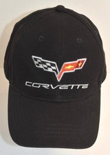Vtg Corvette Embroidered Cross Flag Black Baseball Truckers Hat Strap Back