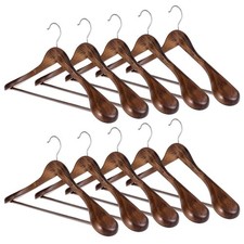 Wooden Suit Hangers 10 Pack Wide Shoulder Non Slip Pants Bar Swivel Walnut