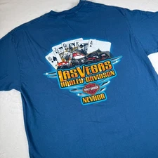 Harley Davidson Vintage Las Vegas Nevada Biker Tee Mens L Blue Poker Cards