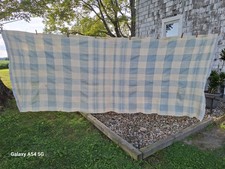 Vintage 1930-40's Wool Striped Camp Blanket Pale Blue  Cream 149" L x 60" W