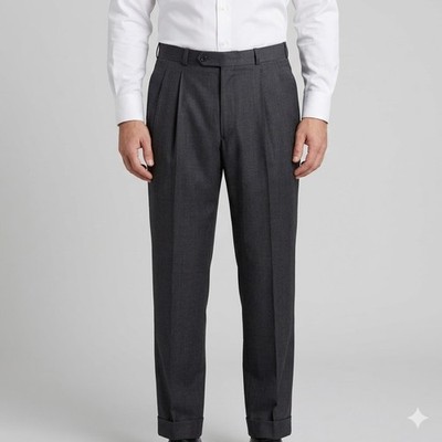 Raymond Retail Shop Extrafine Wool Pleated Dress Pants 34x27 Charcoal Gray