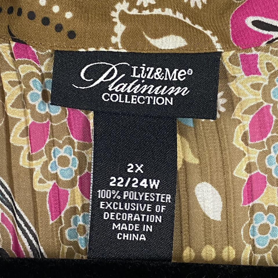 Liz & Me Accordion Pleated Bell Sleeve Blouse Size 2X Green Sequin Embellished - Image 4 of 4