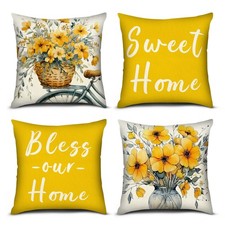 Flower Throw Pillow Cover 18x18 inch Set of 4, Spring Summer Floral Couch