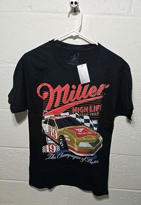 Miller Highife Nascar Racing #19 Champagne Beers Graphic T-Shirt SZ MEDIUM (D)