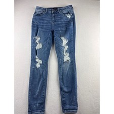 Judy Blue Skinny Fit Jeans Women Blue Distressed Ripped Size 11 30