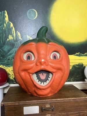 9 1/2'' groß Vintage USA Pappmaché Halloween 2 Gesichtsseitig Jack O Laterne JOL