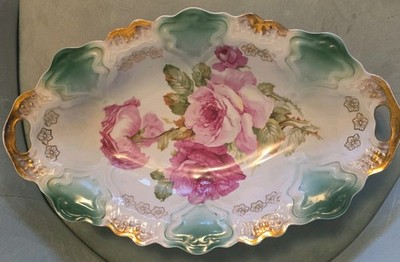 Antique C.T. Germany Carl Tielsch Porcelain Celery Relish Tray Dish Cabbage Rose