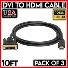 3PCS 10 FT DVI-D to HDMI Cable Gold 18 1 DVI-D Male to HDMI Male Cord for HD TV