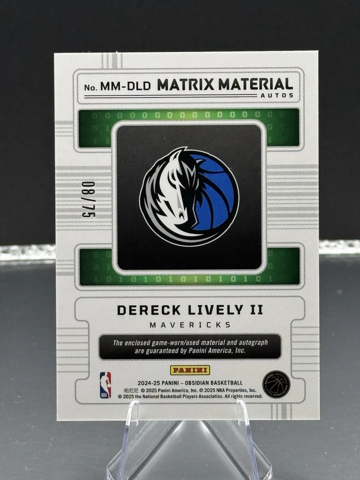 2024-25 Panini Obsidian Dereck Lively II Auto Patch Orange /75 Mavericks 🔥 - Image 2 of 2