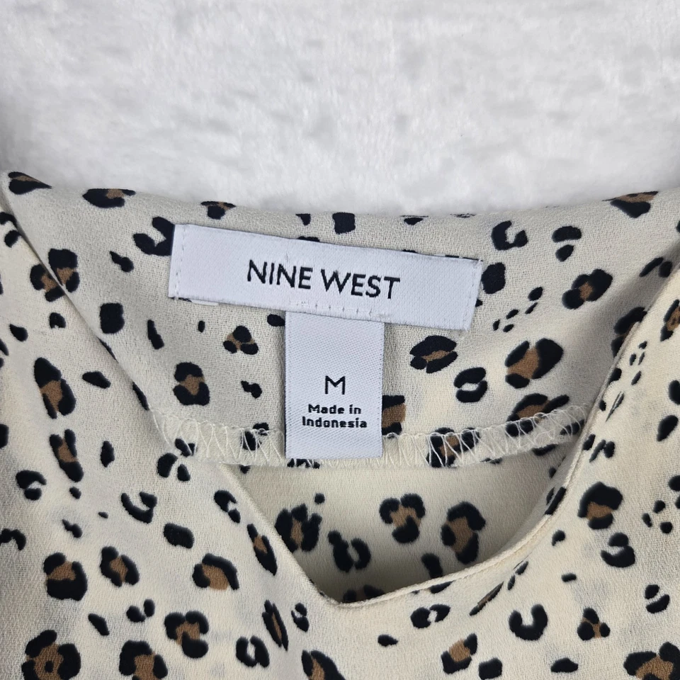 Camiseta sin mangas Nine West marfil con estampado de leopardo talla mediana correas ajustables transparente Foto 2 de 4