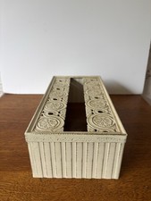 Vintage LINENS  N THINGS Metal Tissue Box Cover Golden Ivory Caesar Antiqued