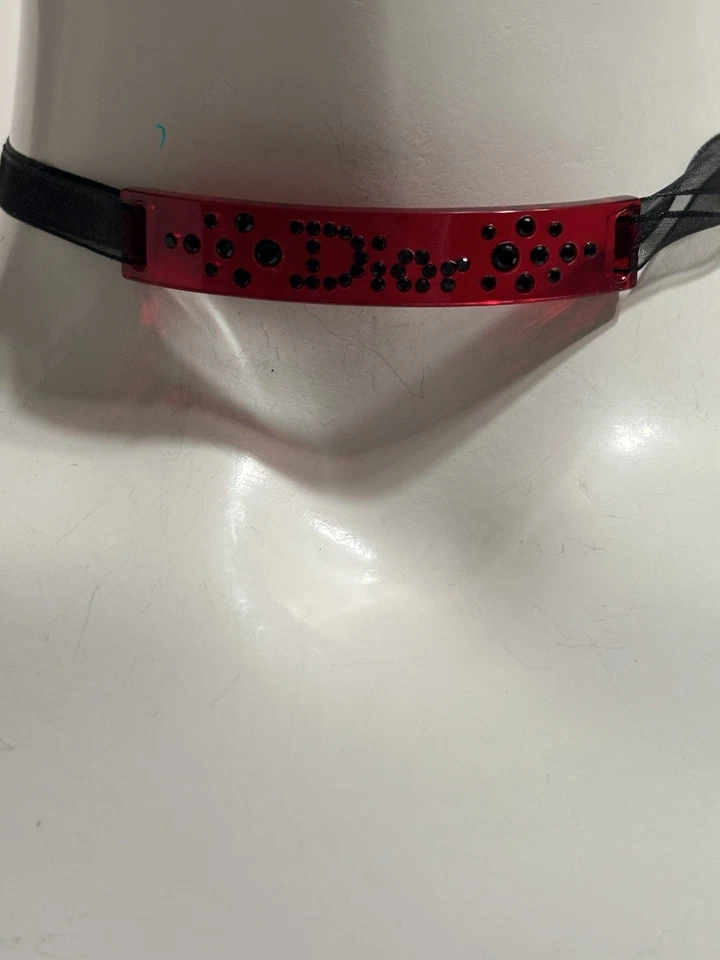 复古 Christian Dior John Galliano 黑色丝带水晶标志项链 — 第 4/4 张图片