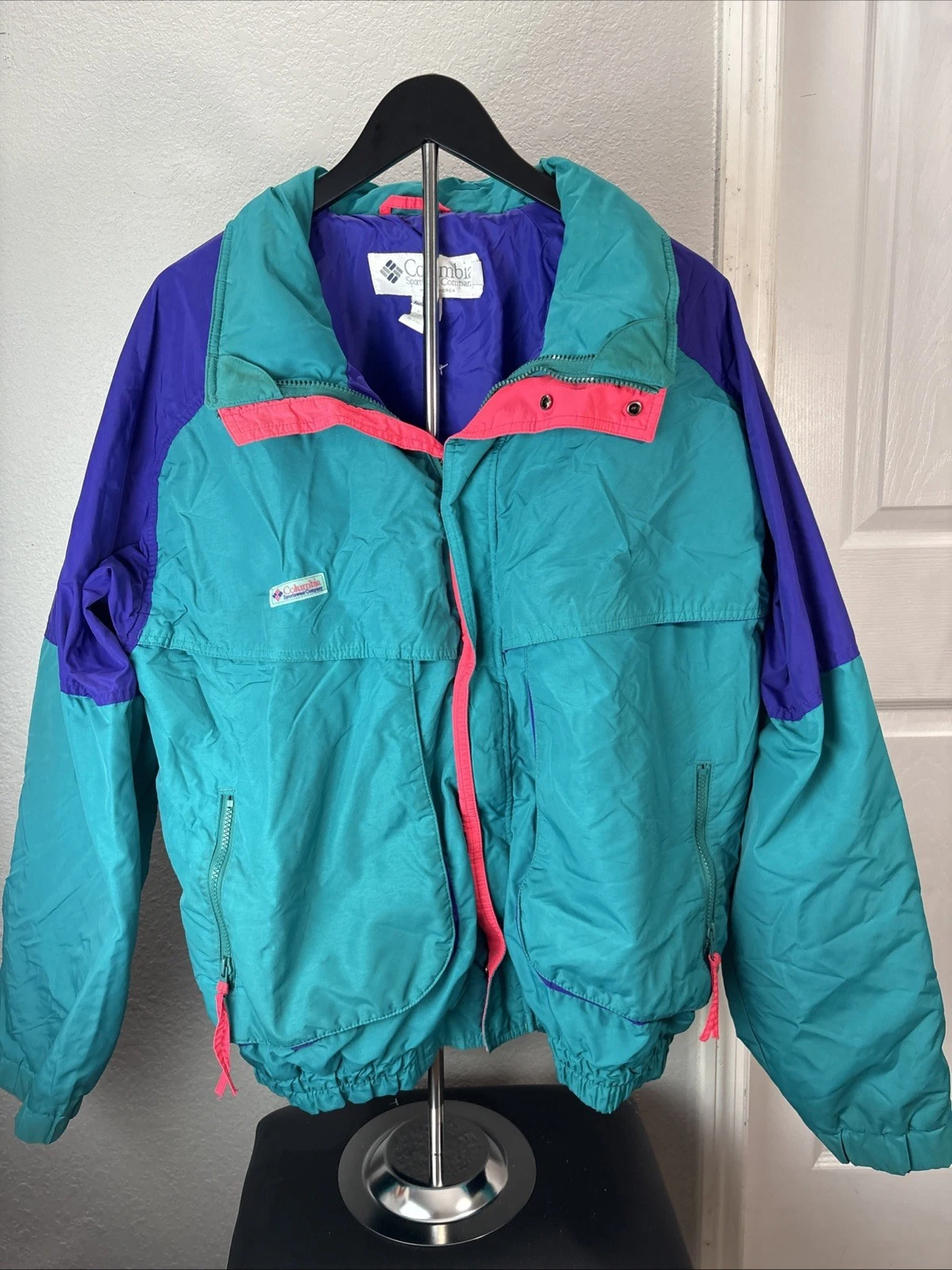 Vtg 90s Columbia Ski jacket Wmns XL Teal Radial Sleeve Coat Snow Powder Keg 90s