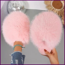 New Winter Women Fashion Fur Slippers Fluffy Cute Plush Women Luxury Outdoor