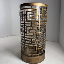 Antiqued Gold Finish Filigree Metal Hurricane Pillar Candle Holder Glass Globe