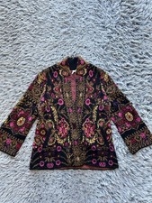 Anthropologie Sweater Womens Small Intarsia Floral Boho Knit Moth Snap Cardigan