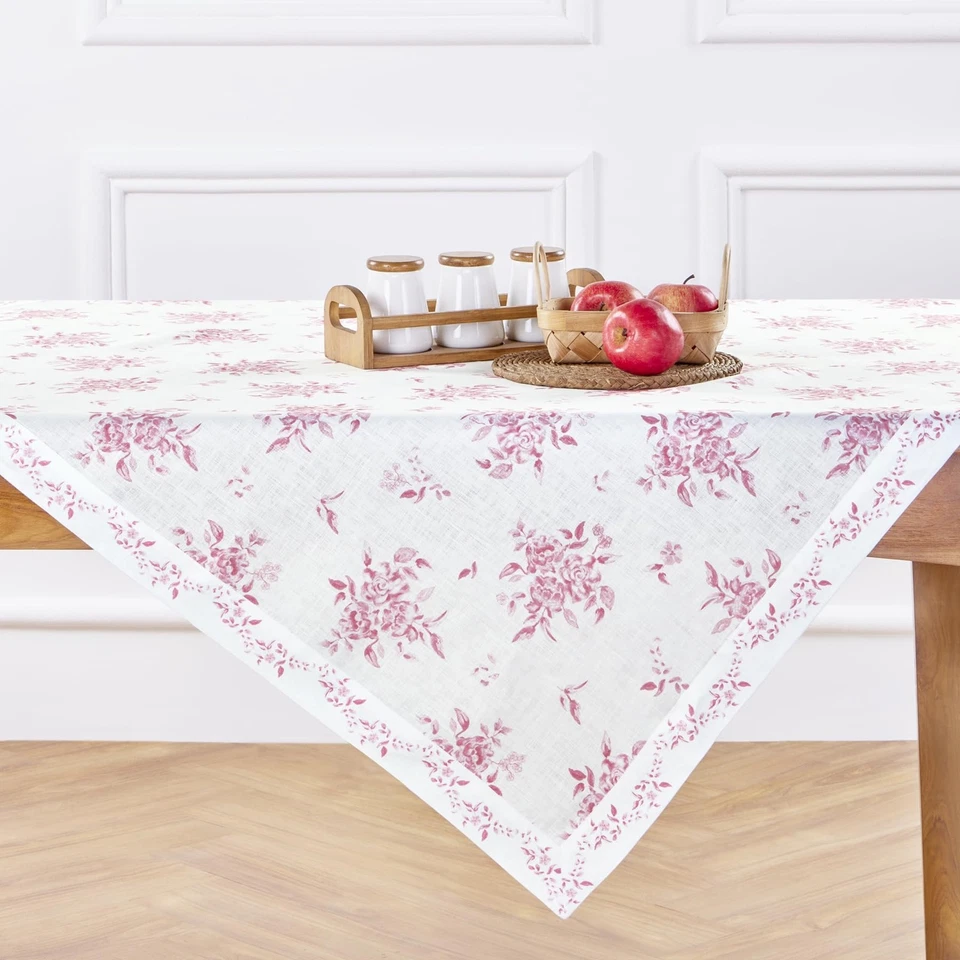 Pink Floral Print Tablecloth 52 x 52 Inch - 100% Pure Linen Tablecloth - Farm... - Image 2 of 4