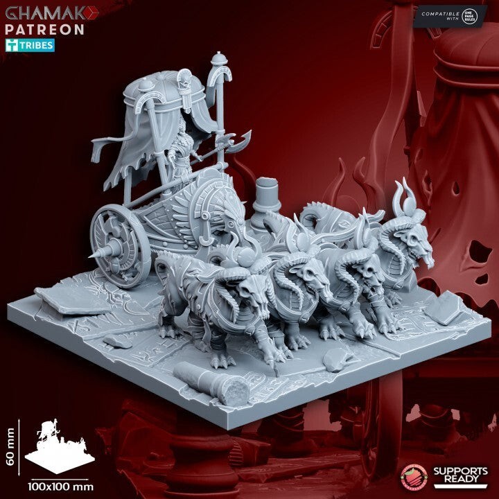 Figurine God-Queen on chariot en résine grise de 32mm pour jeu de rôle