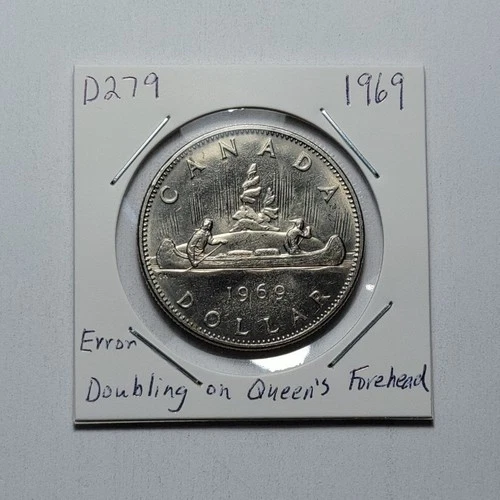 ERROR 1969 One Dollar Doubling on Queen's Forehead CANADA D279