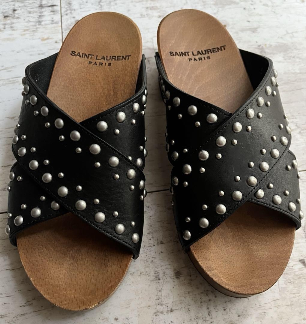 Sandali Saint Laurent legno 37 US 6 5 pelle borchie argento usati