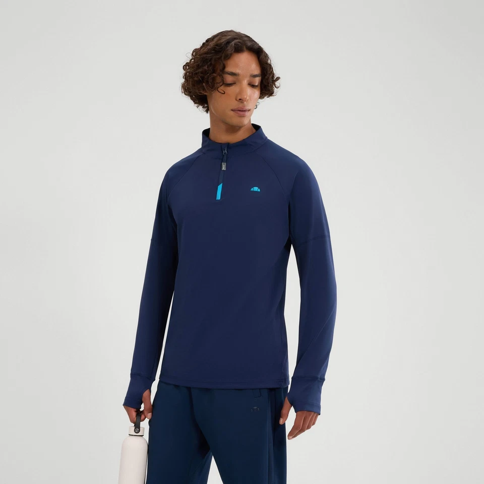 Top de música azul marino con cremallera en cuarto de manga larga Ellesse para hombre Foto 2 de 4