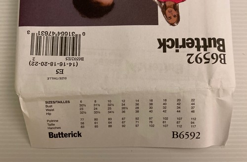 Butterick B6592 Sewing Pattern Ladies' Tops Sizes: 14-22 Plus Size - Picture 7 of 7