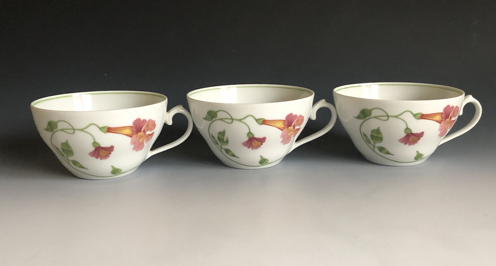 3pcs Denby Fine China Portugal Pink Trumpet Flower Teacups 1974 eBay