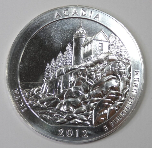 2012 Acadia Maine America the Beautiful 5 Ounce .999 Fine Silver Quarter - Picture 3 of 4
