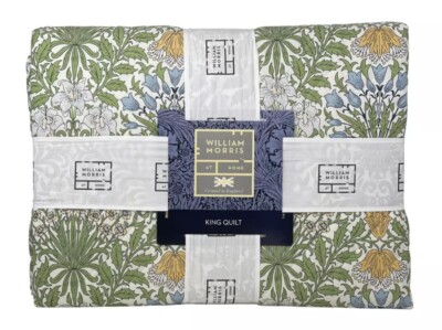 WILLIAM MORRIS England KING Cotton Garden Leaf Floral Diamond Quilt Coverlet NEW