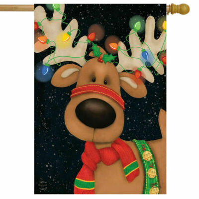 Reindeer in Lights Christmas House Flag Holiday 28'' x 40'' Briarwood Lane