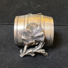 Victorian Meriden Britannia Quadruple Plated Silver Figural Napkin Ring Leaf & B