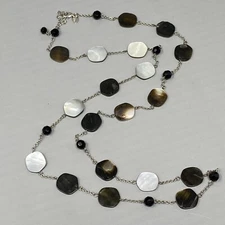 Lia Sophia Necklace Dark Brown White Mother Of Pearl Disc Station Glass Beads 38