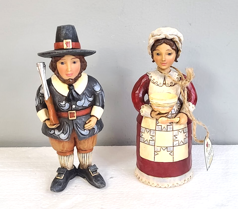 JIM SHORE Heartwood Creek Pilgrim Man Woman Figurines THANKSGIVING
