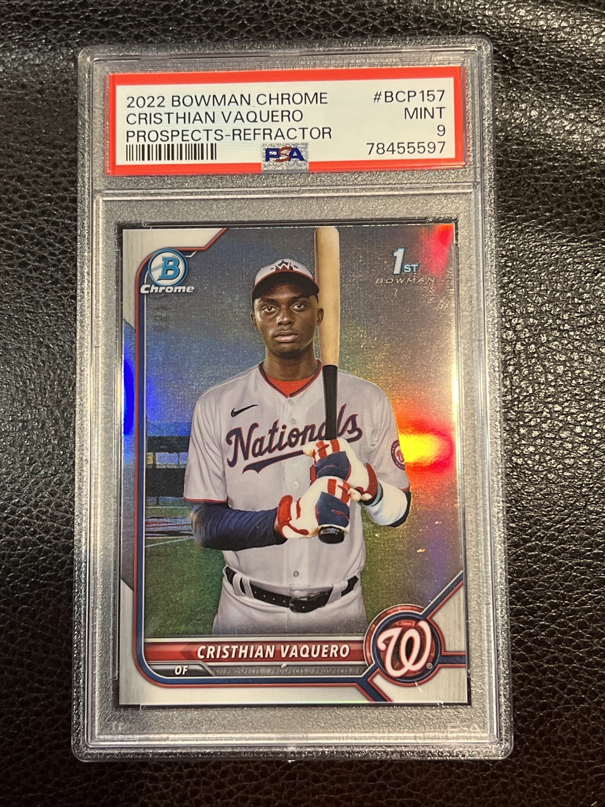 PSA 9 Cristhian Vaquero 2022 Bowman Chrome Refractor 1st Bowman #/499 #BCP157