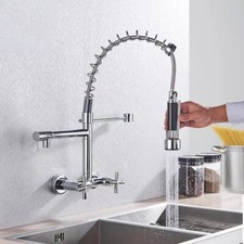 Chrome Wall Mounted Kitchen Faucet Swivel 2 Handle Sink Pull Down Mixer Tap