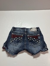 Miss Me Signature American Flag Denim Cutoff Shorts Teens Size 16