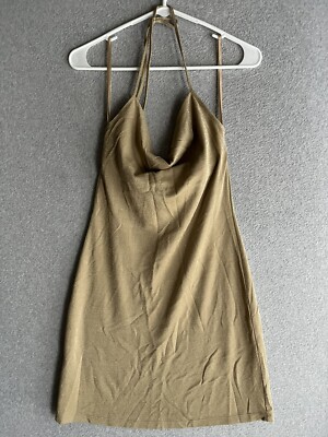 Express Mini Slip Draped Neckline Halter Gold Shimmer Dress