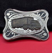 Vintage Silvertone Belt Buckle w/Semi-Truck Mixed Metals