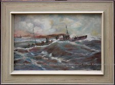 "Großes Torpedoboot" Ölbild von 1937 Signiert mit Rahmen Marine Militaria