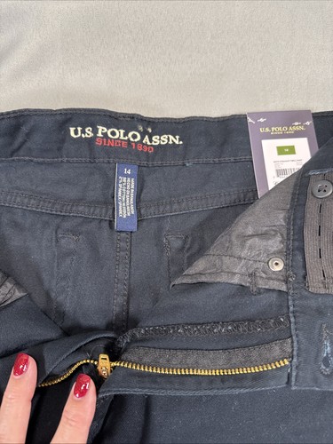 US Polo Assn Jeans Twill Black Boys Sz 14 Embroidered Pocket Reinforced Knee NWT - Picture 6 of 11