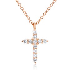 0.16ct 14k Rose Gold Natural Round Cut Diamond Small Cross Pendant Necklace