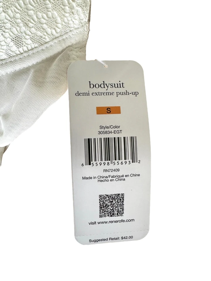 Rene Rofe Women's Demi Extreme Push-up Lace Bodysuit Size S Eggshell - Image 4 of 4