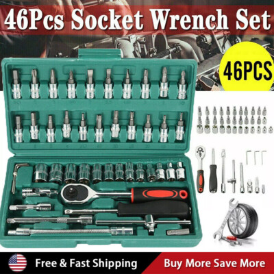 46 Pcs Socket Wrench Set 1/4'' Drive Ratchet Metric Kit Garage Car Repair Tool US