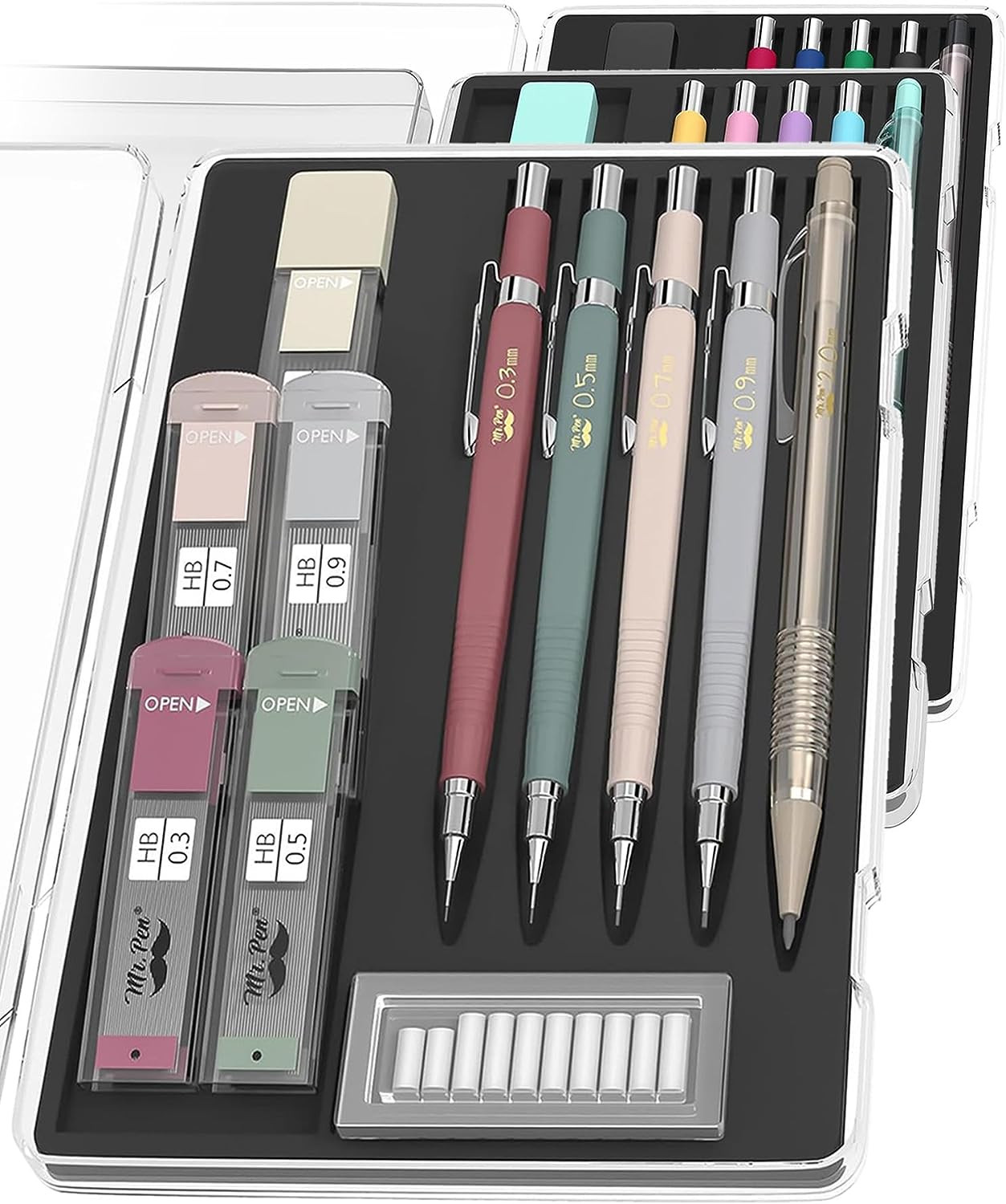 Set With Leads And Eraser Refills, 5 Sizes - 0.3, 0.5, 0.7, 0.