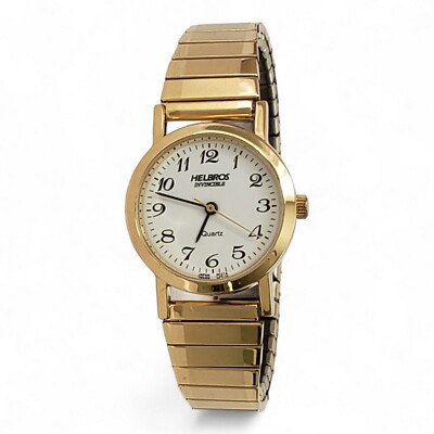 Helbros Invincible Quartz Gold Tone Twist-o-flex Expansion Band Watch 9917B NEW