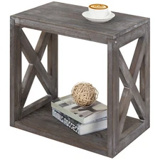 MyGift Vintage Gray on Brown Wood Rectangular Living Room Side End Accent Table