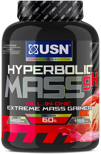USN Hyperbolic Mass Strawberry 2Kg: All-In-One Mass Gainer Protein Powder for Fa
