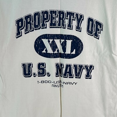 Property of XXL US Navy Short Sleeves White Graphic T Shirt Size M