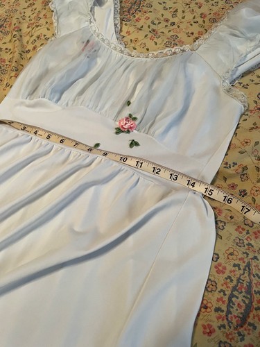 Vintage 50s Pale Powder Blue Rose Laros Nightgown Dress Coquette Festival Faerie - Picture 15 of 18